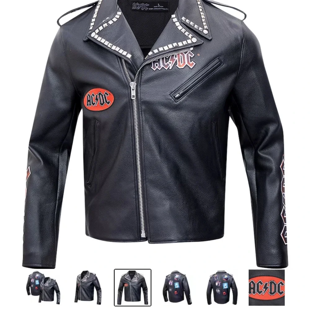 AC/DC Black Leather Jacket for Men - Picture 3 of 7